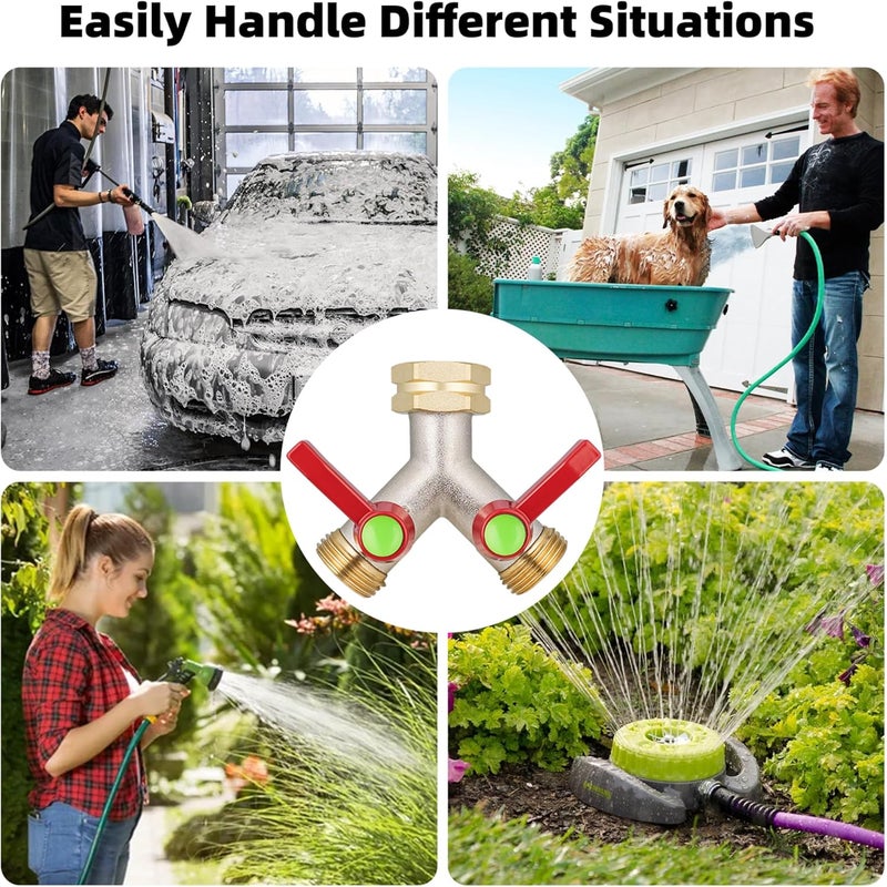 DINGBAI Hose Splitter 2 Way,High flow Garden Hose Splitters, Y Splitter 2 Valves, Faucet Splitter, 2 Way Heavy Duty Brass Splitter, Outdoor Faucet Diverter, Y Valve 3/4" GHT Thread. - Image 5